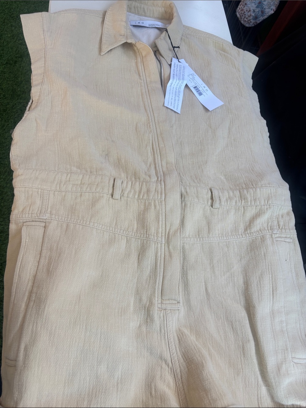 IRO Playa Romper Sleeveless Zip-Front Utility Jumpsuit in Pale Yellow